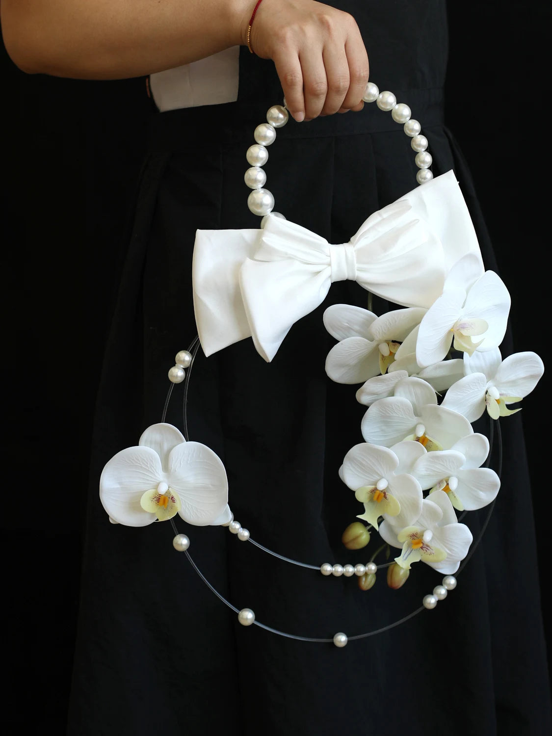White  Orchid Pearl Bridal Bouquet Artificial Flower Handheld Wedding Photography Studio Props Fashion  Design