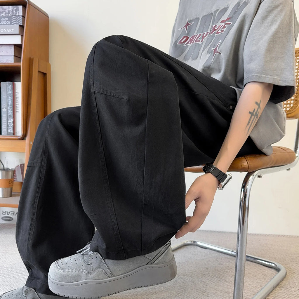 Men's Fashion Kukri Pants Spring Autumn 100% Cotton Loose Fit Casual Wide Leg Trousers, Versatile for Streetwear Shopping