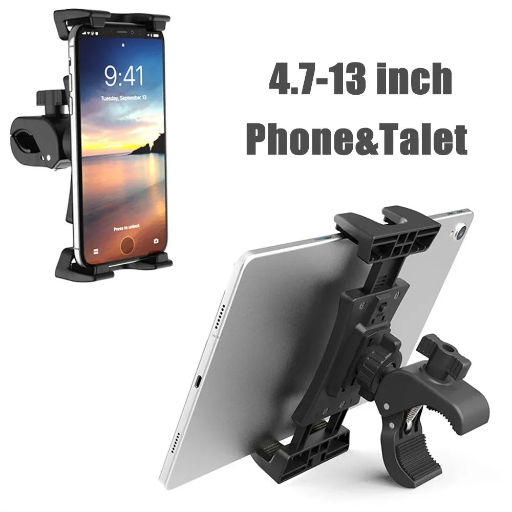 Clamp Tablet Holder for Indoor Exercise Equipment Bike Phone Bracket Mount for iPad Pro 12.9 Air Mini Galaxy Tabs iPhone 4.7-13”