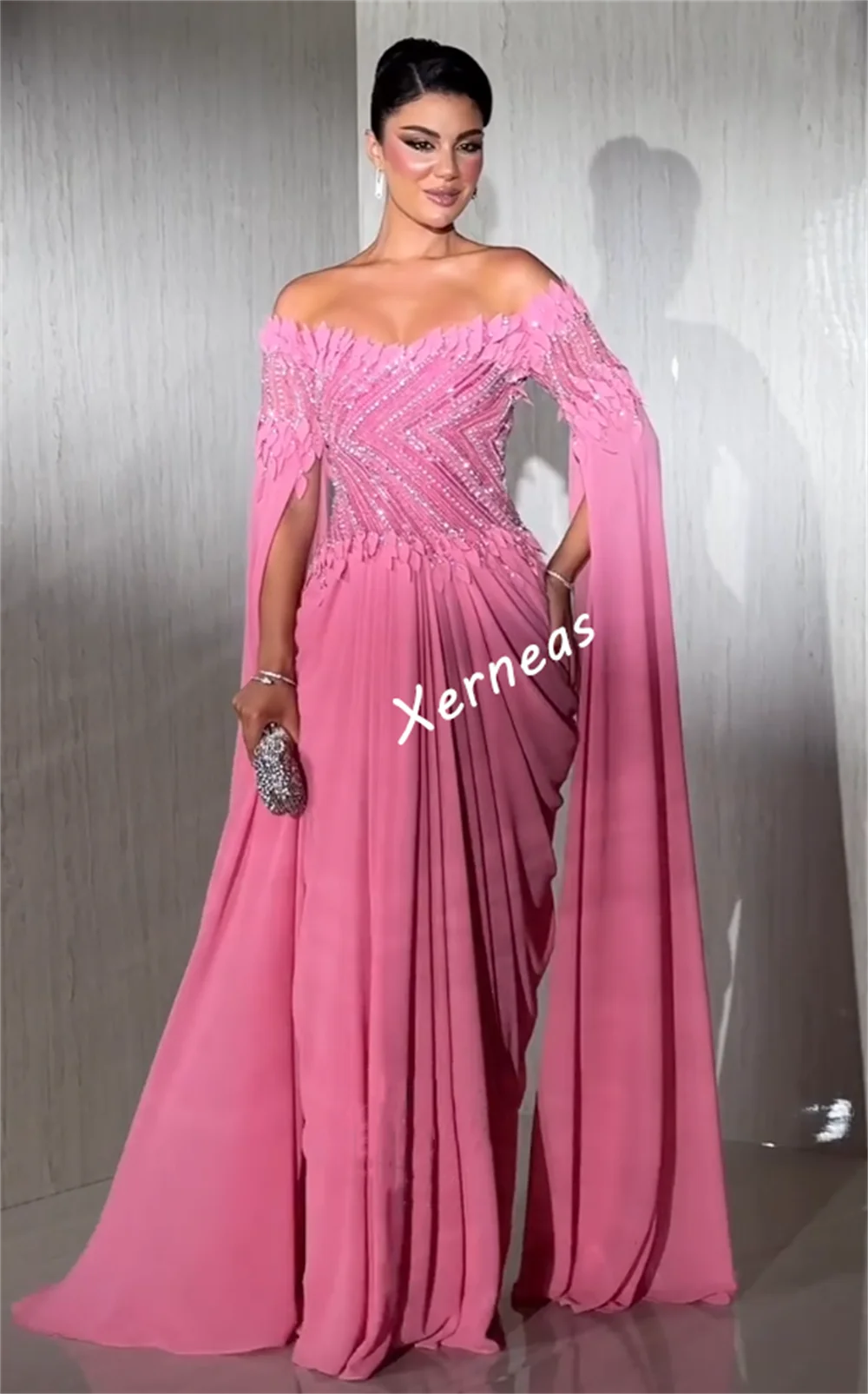 Customized Chiffon Sequined Applique Lace-up Off-the-shoulder Long Dresses Bespoke Occasion Women Luxury Evening Party Sparkle