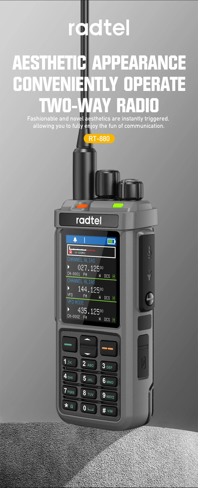 Radtel RT-880 All Band Ham Radio 10w 1024 CH with AM  SSB CB Receive, USB LSB CW CB LW MW SW 2000mAh 1024 Channels  Type C