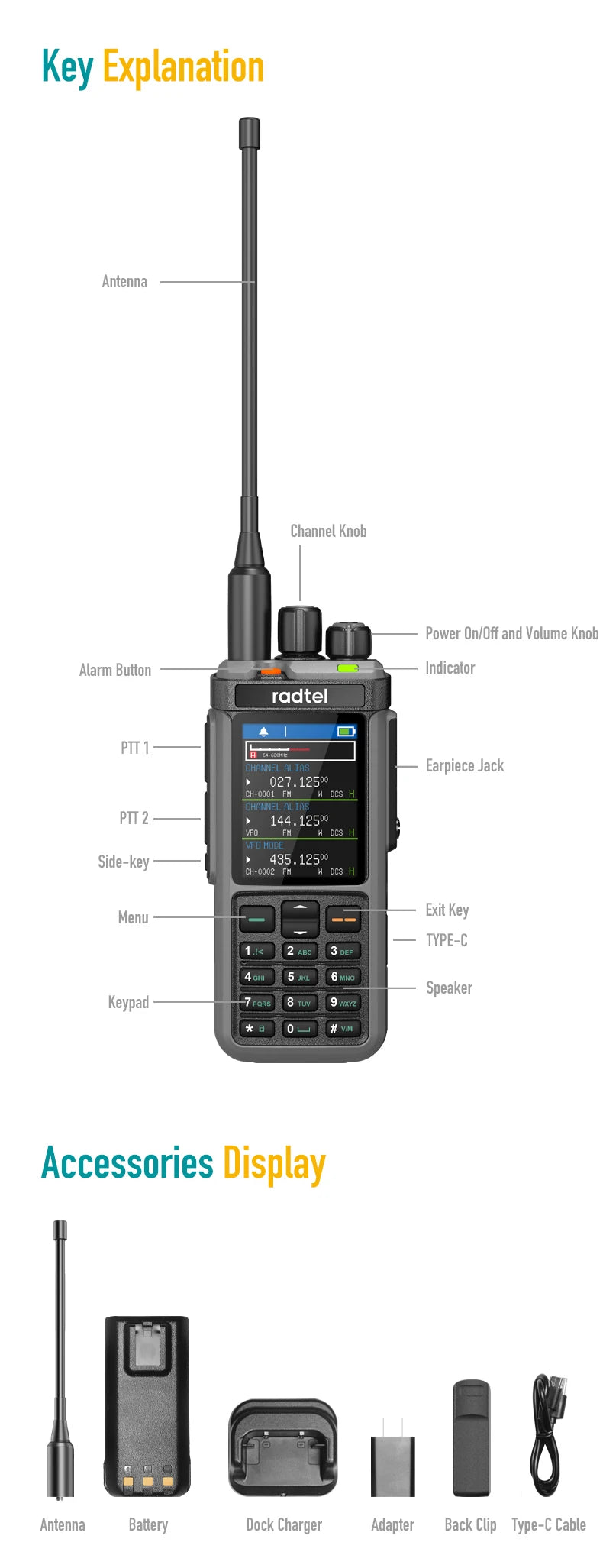 Radtel RT-880 All Band Ham Radio 10w 1024 CH with AM  SSB CB Receive, USB LSB CW CB LW MW SW 2000mAh 1024 Channels  Type C