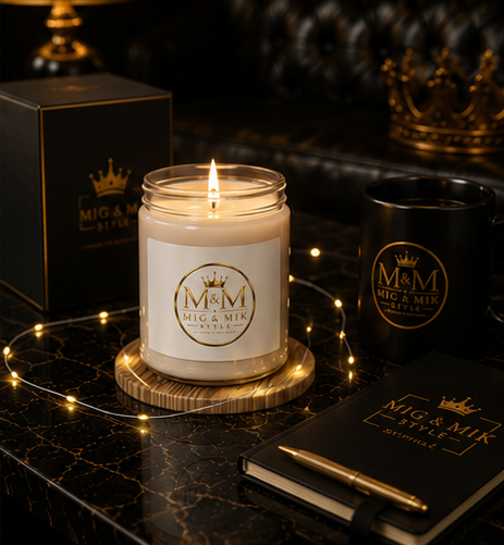 9oz Scented Soy Candle — Luxury M&M Mig & Mik Signature Scent