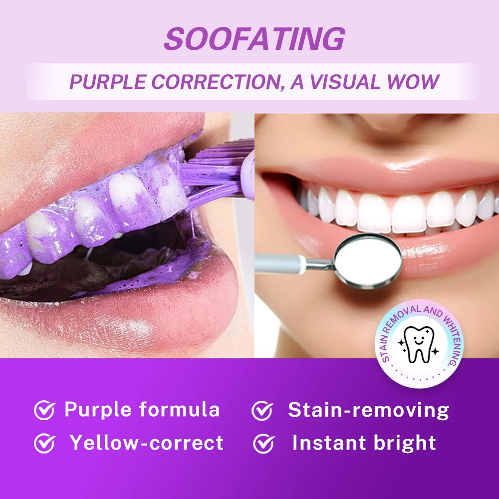 Soofating Factory Direct Stock 5D Whitening Tooth Powder Whitens Teeth Removes Yellowing Purple Travel-Size Deep Cleaning