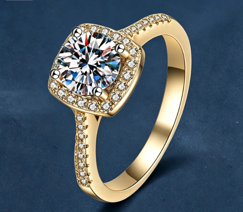 925 Sterling Silver Moissanite Ring for Women Halo Moissanite Engagement Ring Classic Sparkling Moissanite Jewelry Wedding Gift
