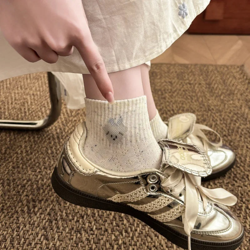 WJN High Quality Japanese-style Women's Thin Bows Ankle Cotton Ruffles Knitted Breathable Spring Socks-Daily Casual Comfort Boat