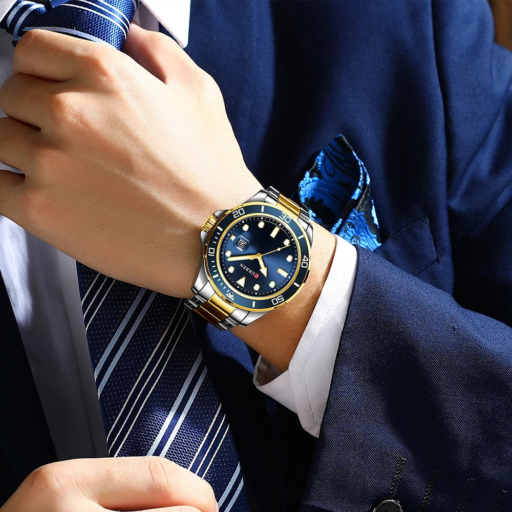 CURREN Fashion Business Mens Wristwatches Green Clock Male Quartz Stainless Steel Watches Reloj Hombre
