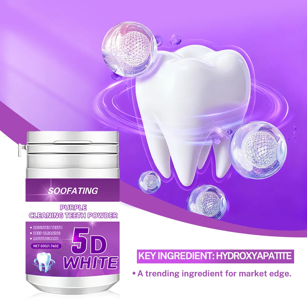 Soofating Factory Direct Stock 5D Whitening Tooth Powder Whitens Teeth Removes Yellowing Purple Travel-Size Deep Cleaning