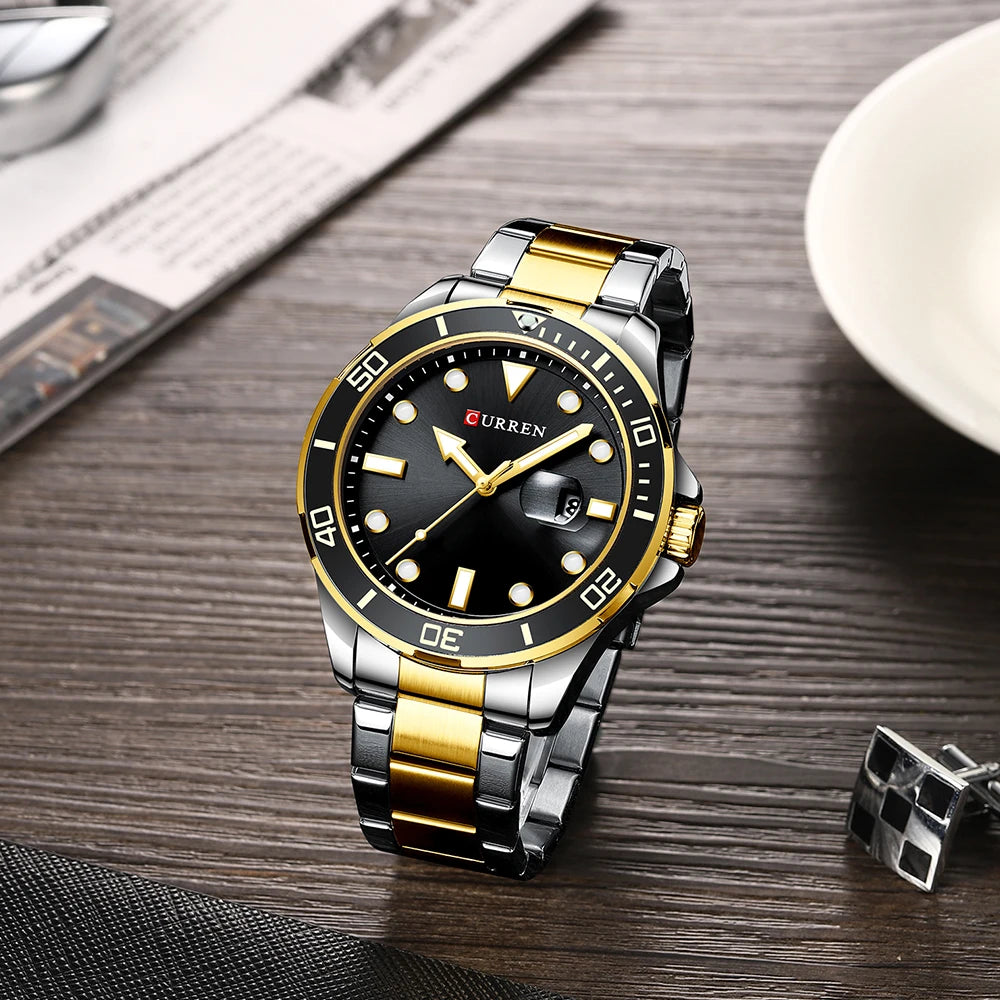 CURREN Fashion Business Mens Wristwatches Green Clock Male Quartz Stainless Steel Watches Reloj Hombre