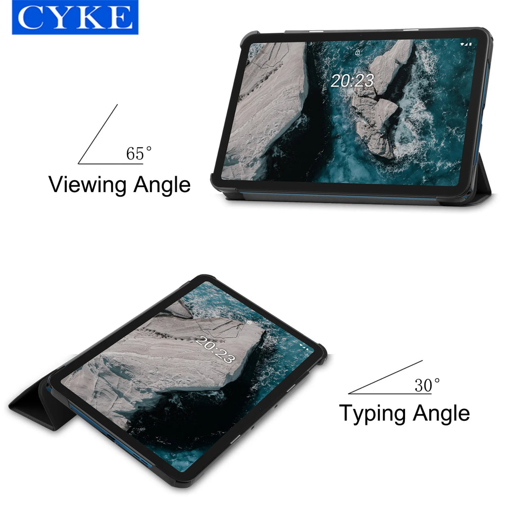 CYKE New Model Trifold Protective Flip Tablet Case Hard Shell for Nokia T20 10.4 PU+PC Tablet Cover