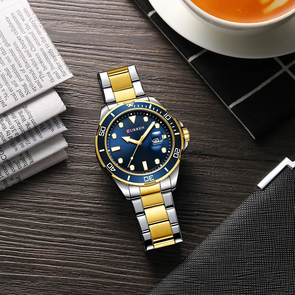 CURREN Fashion Business Mens Wristwatches Green Clock Male Quartz Stainless Steel Watches Reloj Hombre