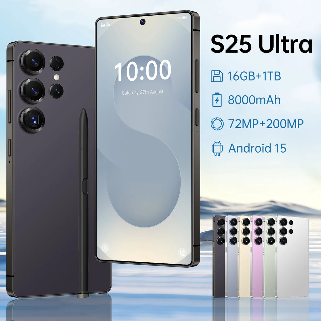 S25 Ultra Smart Android 15 5G Cell Phone with 8000MAH 16GB+1TB Memory Deca Core CPU