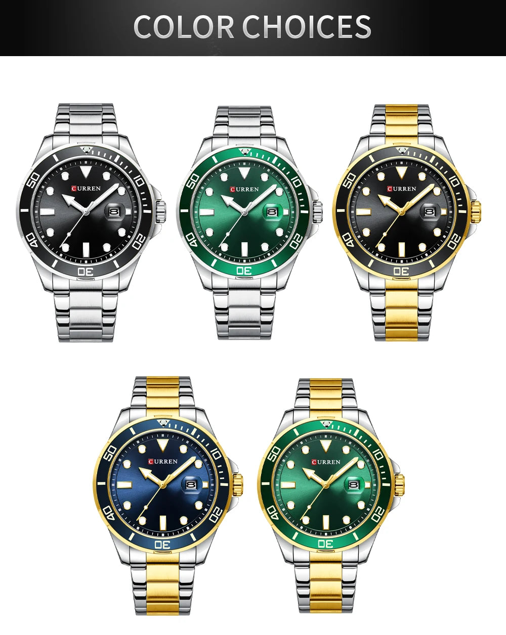 CURREN Fashion Business Mens Wristwatches Green Clock Male Quartz Stainless Steel Watches Reloj Hombre