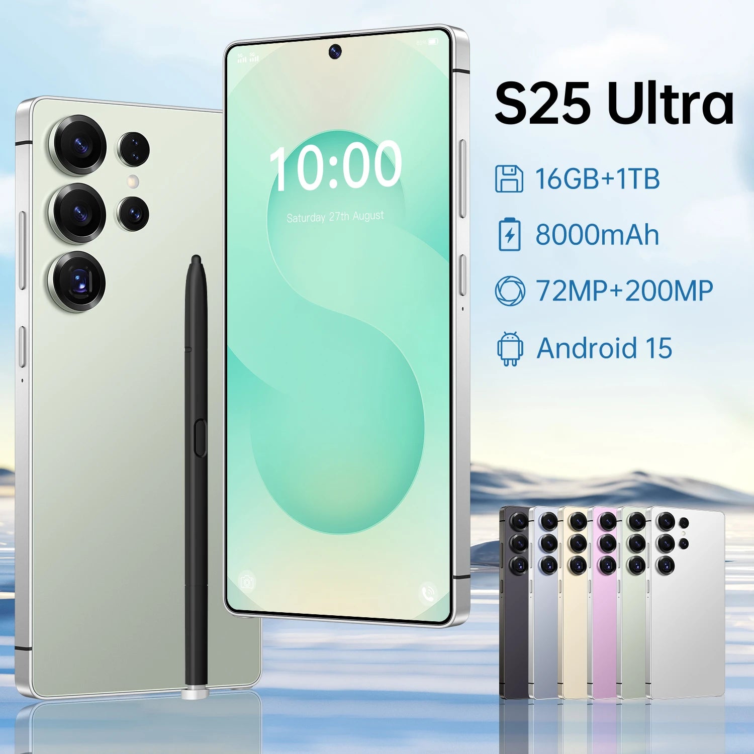 5G Smartphone S25 16GB+1TB 7.3 Inch HD Android14 Face ID Deca Core CPU Unlocked Gaming Cell Phone