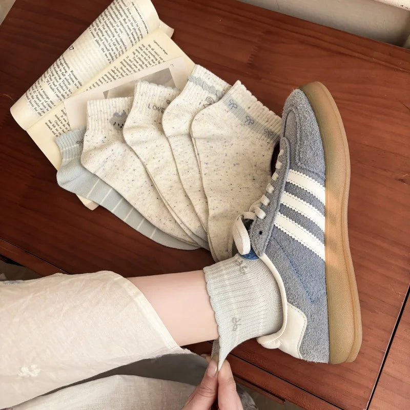 WJN High Quality Japanese-style Women's Thin Bows Ankle Cotton Ruffles Knitted Breathable Spring Socks-Daily Casual Comfort Boat