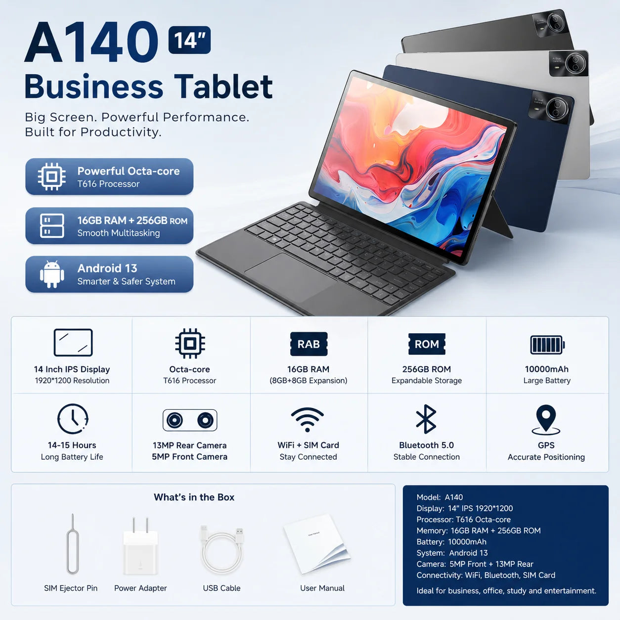 14-inch Tablet with Android13 FHD Large Screen and Equipped with Facial Recognition Business Education Tablet