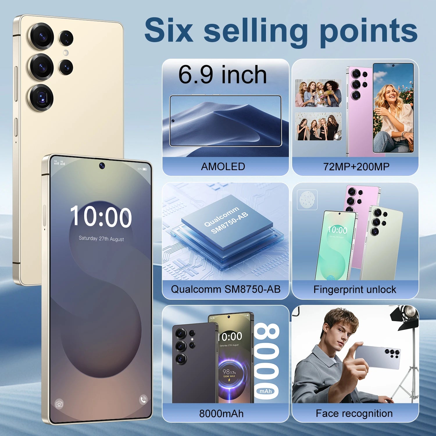 S25 Ultra Smart Android 15 5G Cell Phone with 8000MAH 16GB+1TB Memory Deca Core CPU