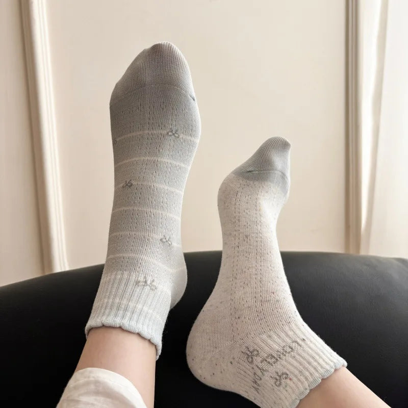 WJN High Quality Japanese-style Women's Thin Bows Ankle Cotton Ruffles Knitted Breathable Spring Socks-Daily Casual Comfort Boat