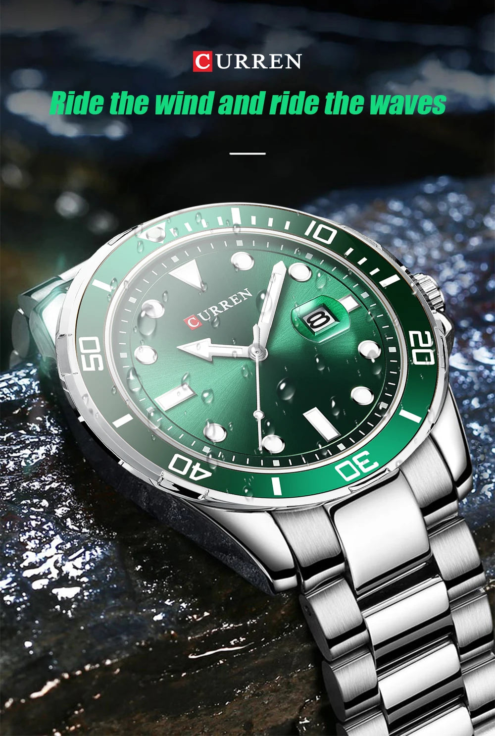 CURREN Fashion Business Mens Wristwatches Green Clock Male Quartz Stainless Steel Watches Reloj Hombre