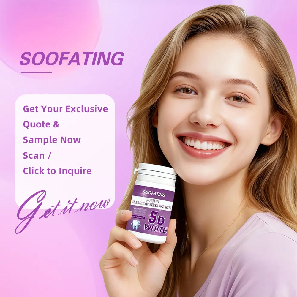 Soofating Factory Direct Stock 5D Whitening Tooth Powder Whitens Teeth Removes Yellowing Purple Travel-Size Deep Cleaning
