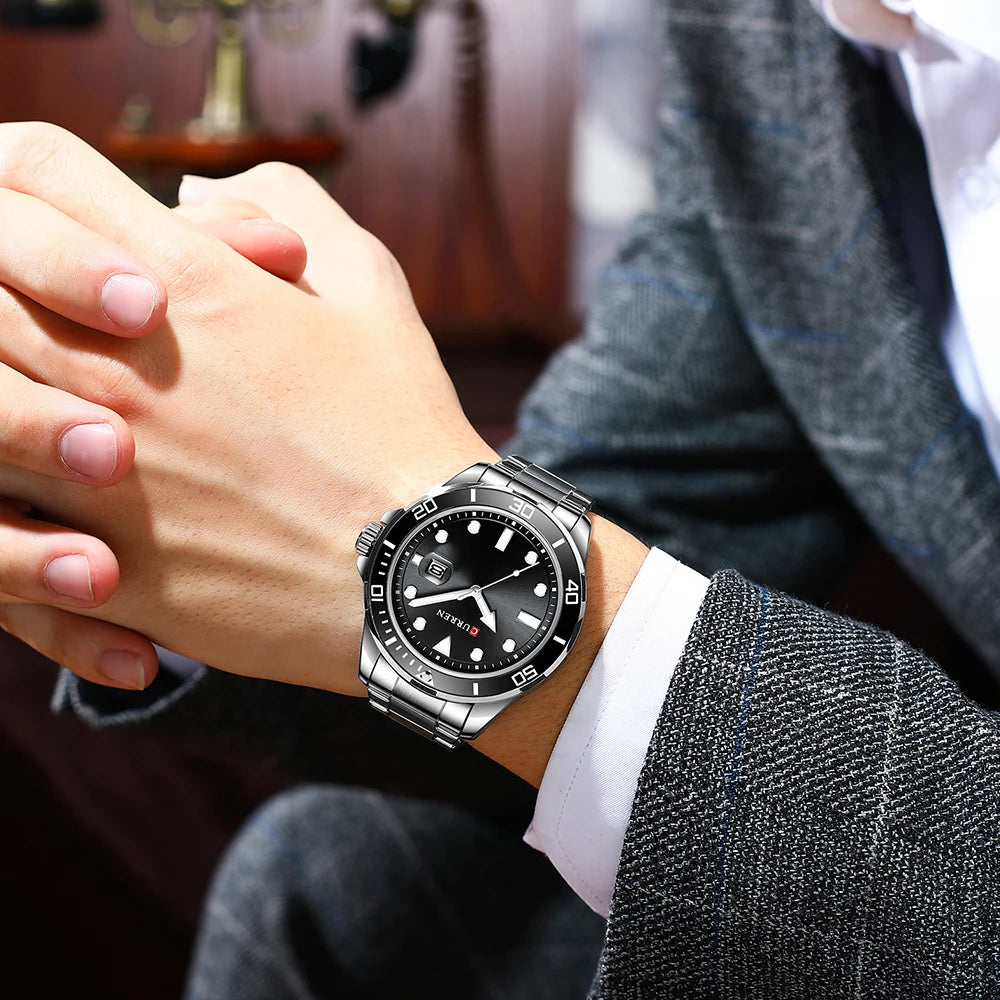 CURREN Fashion Business Mens Wristwatches Green Clock Male Quartz Stainless Steel Watches Reloj Hombre
