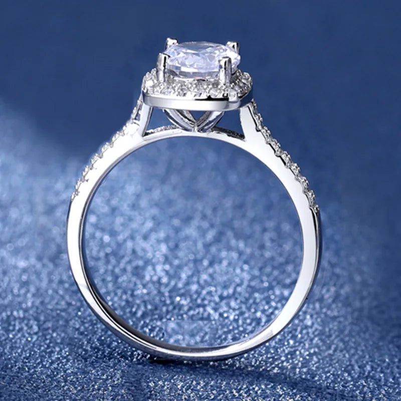 925 Sterling Silver Moissanite Ring for Women Halo Moissanite Engagement Ring Classic Sparkling Moissanite Jewelry Wedding Gift