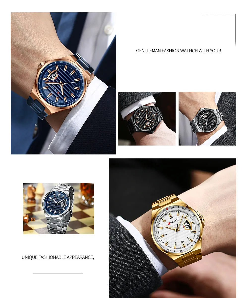 CURREN New Men Business Watch Full Steel Quartz Top Brand Luxury Sports Waterproof Casual Male Wristwatch Relogio Masculino