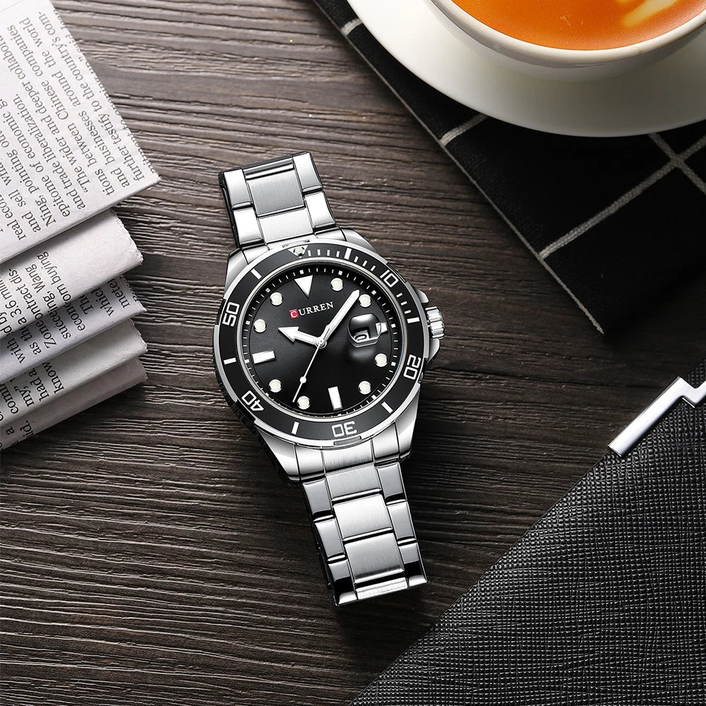 CURREN Fashion Business Mens Wristwatches Green Clock Male Quartz Stainless Steel Watches Reloj Hombre