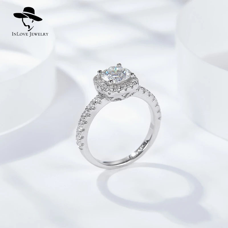 Fine Jewelry Engagement Unisex VVS Moissanite 3.0ct Round Brilliant Cut Sterling Silver Trendy Certified Anniversary Rings