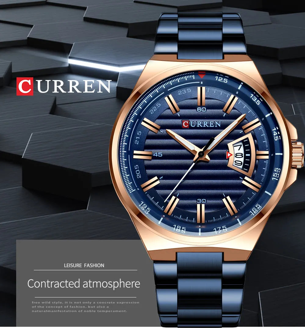 CURREN New Men Business Watch Full Steel Quartz Top Brand Luxury Sports Waterproof Casual Male Wristwatch Relogio Masculino