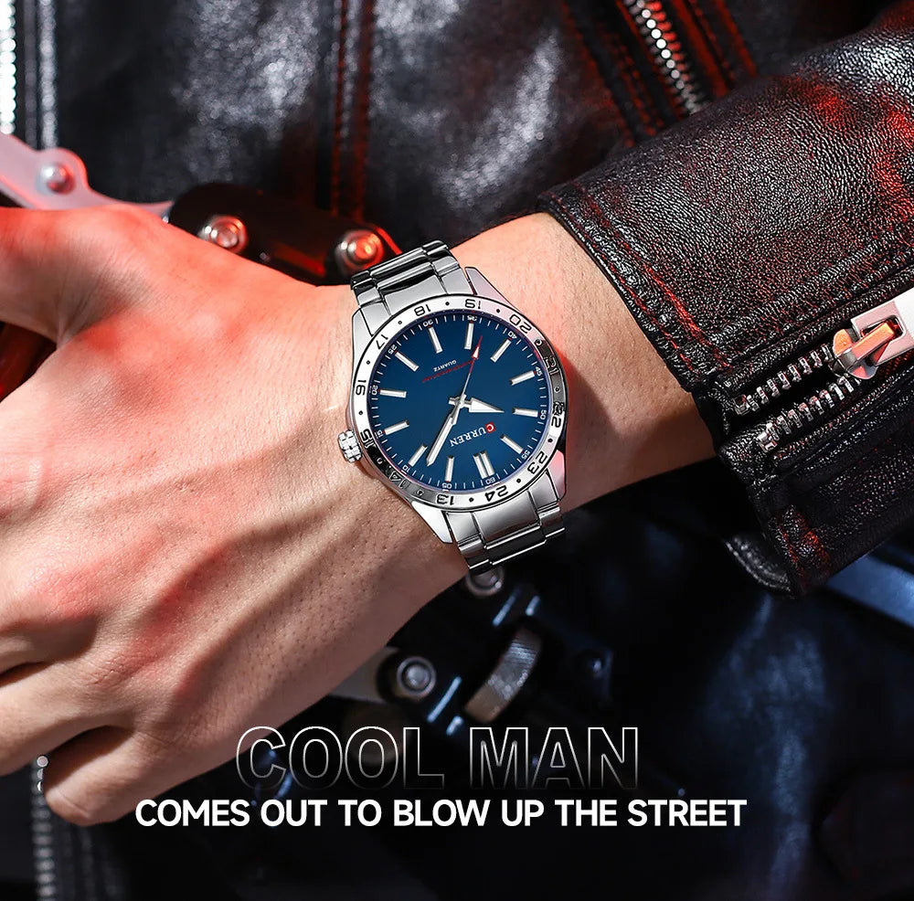 CURREN 8452 Men Quartz Watch Simple Fashion Leisure Business Clock Black Silvery Stainless Steel Strap Wristwatch for Male