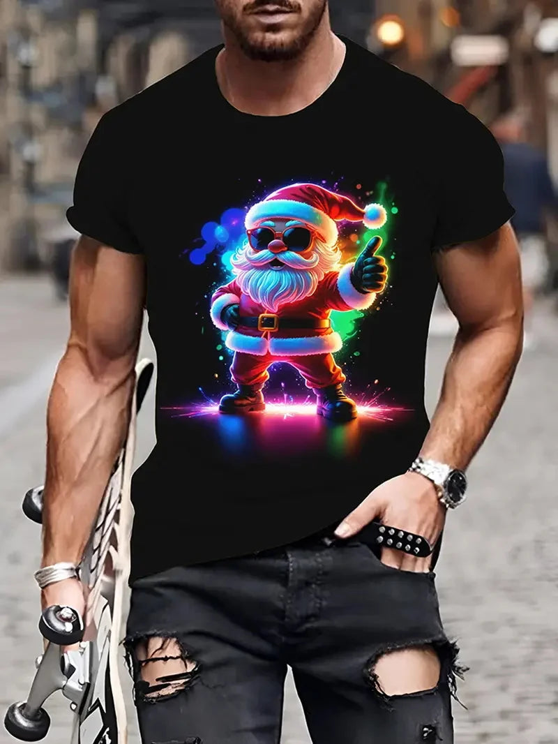 Men's 3D All-Over Print Christmas T-Shirt Xmas Festive New Year's Funny Santa Claus Graphic Short Sleeve Tshirt For Men Clothes