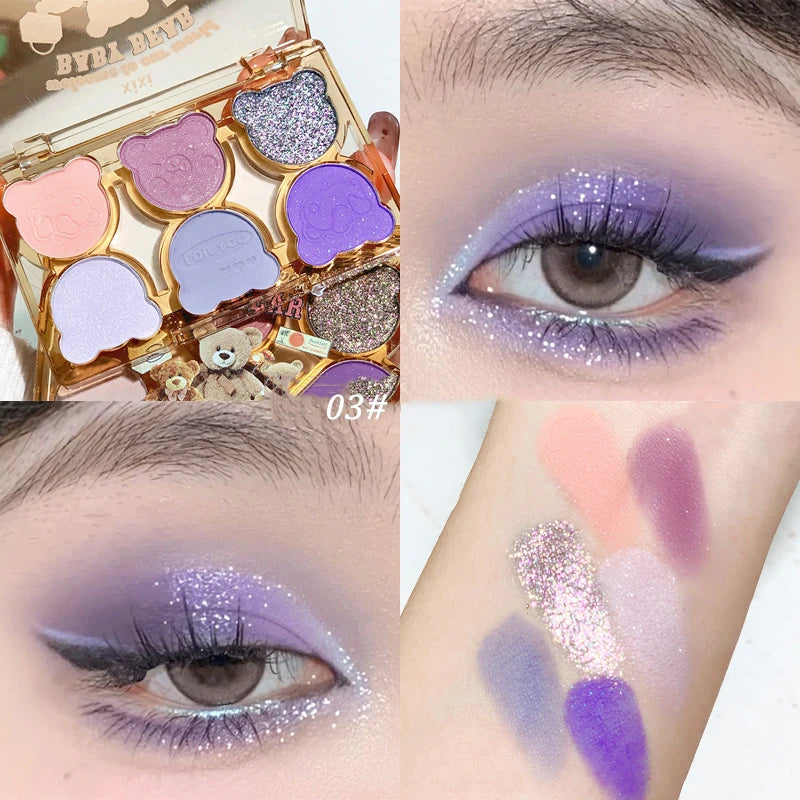 6 Colors Eye Shadow Palette Iris Purple Glitter Pearly Eyeshadow Palette Fashion Korean Shiny Eye Shadow Charming Eye Makeup