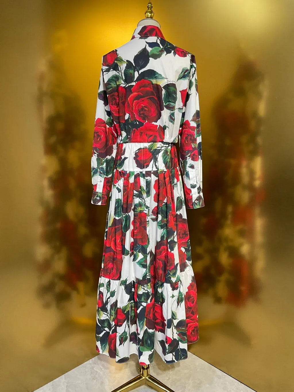 Rose Bloom Luxe Two-Piece Set – Tie-Waist Shirt & Maxi Skirt Outfit for Women
