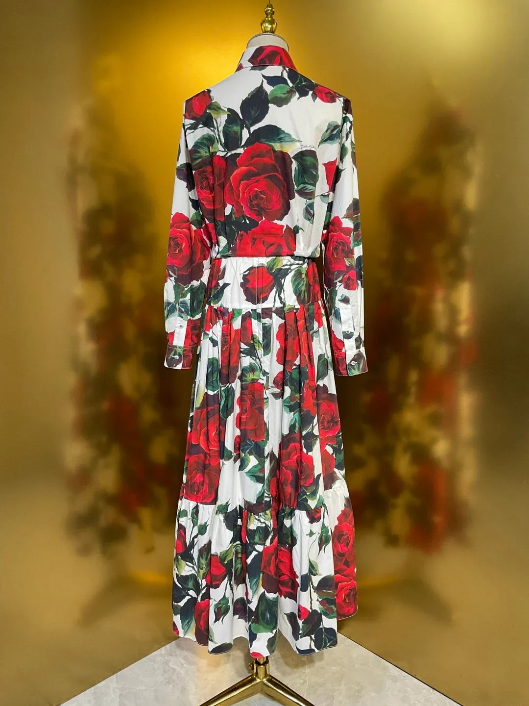 Rose Bloom Luxe Two-Piece Set – Tie-Waist Shirt & Maxi Skirt Outfit for Women