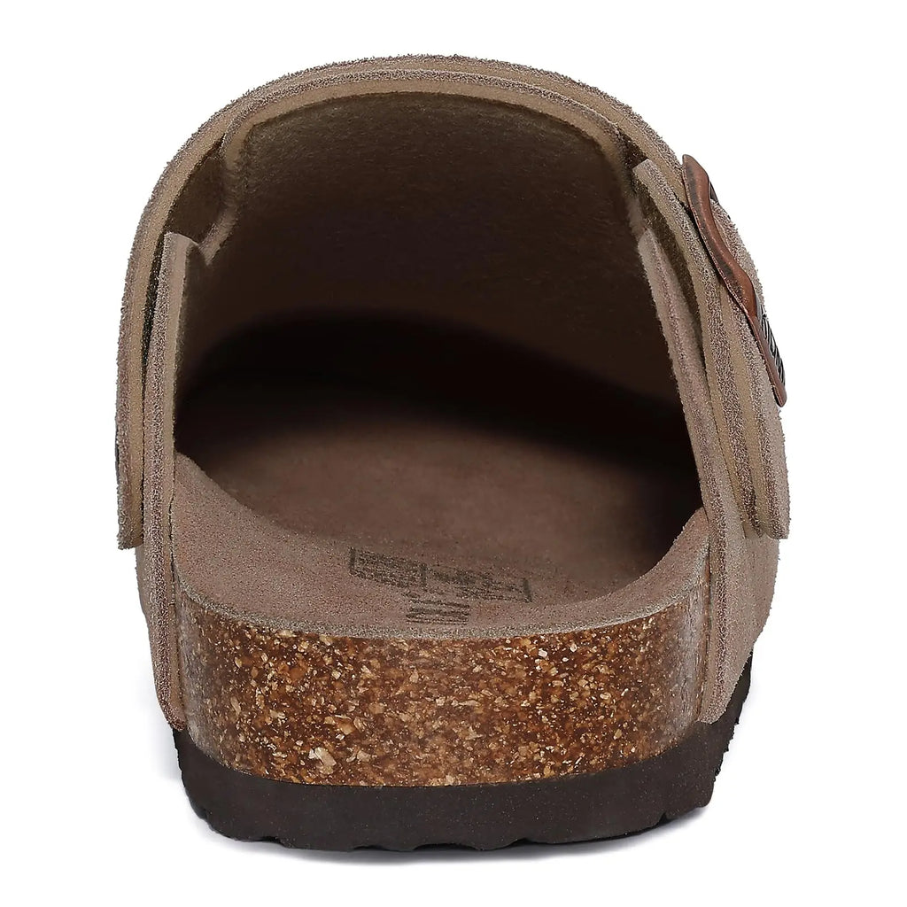 Litfun Suede Women's Clogs with Adjustable Strap Cork Footbed Leather Mules with Arch Support Unisex Outdoor Clogs Potato Shoes