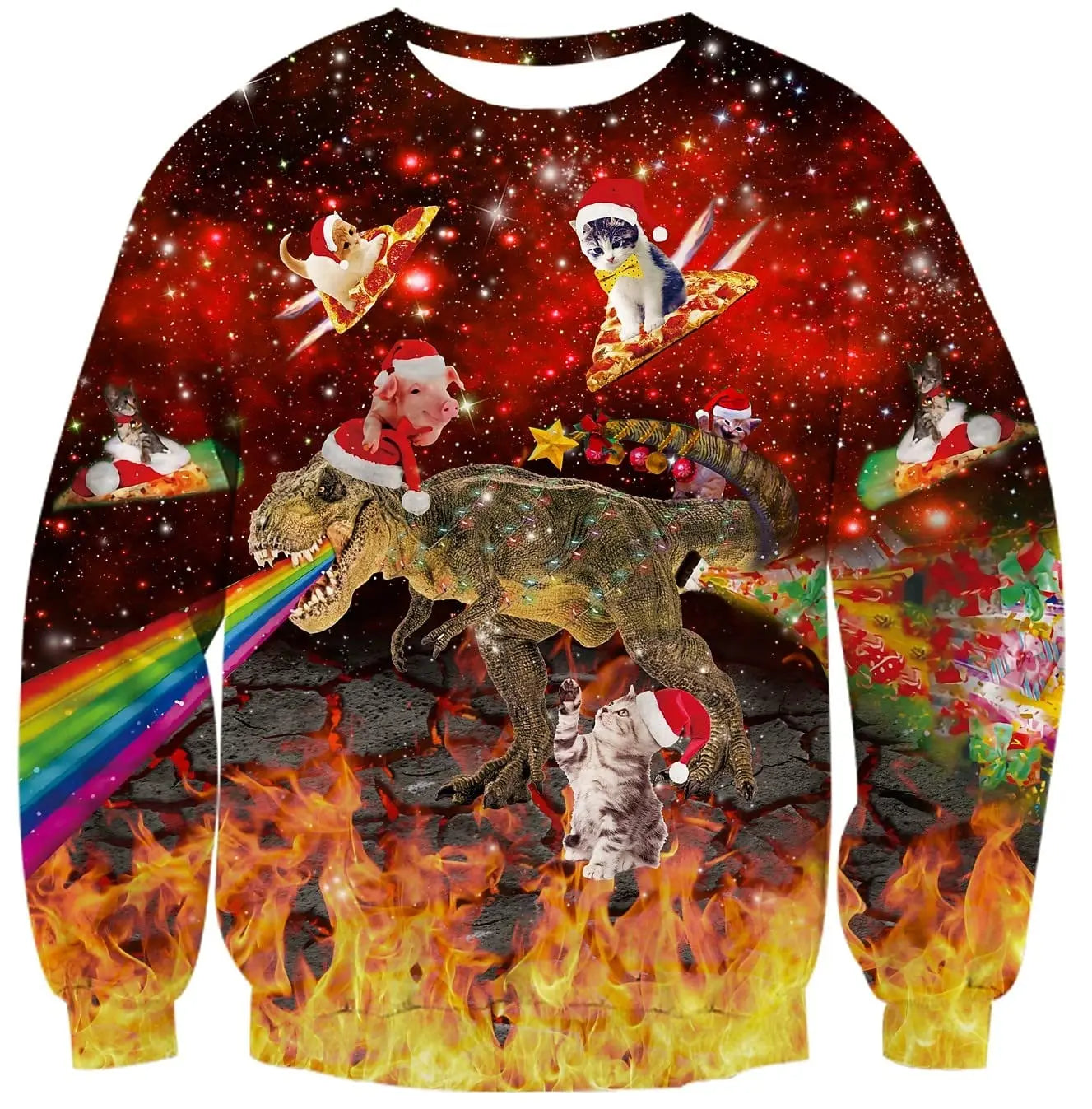 Men's Christmas Sweatshirt Festive Abstract Kitten Print Merry Christmas Crew Neck Pullover Party Casual Christmas Sweatshirt