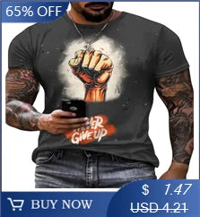 Breathable Polyester Short Sleeve Tee Men's Fashionable Digital Print Short Sleeve T-Shirt in Black & Gray Stripes - Breathable