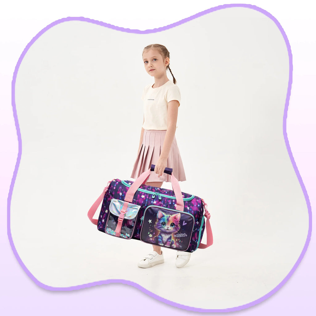Travel Bag for Kids,Girls Duffle Bag Sleepover Bag for Girls,Gym Bag Sports Duffel Bag,Dance Bag for Girls With Shoe Compartment