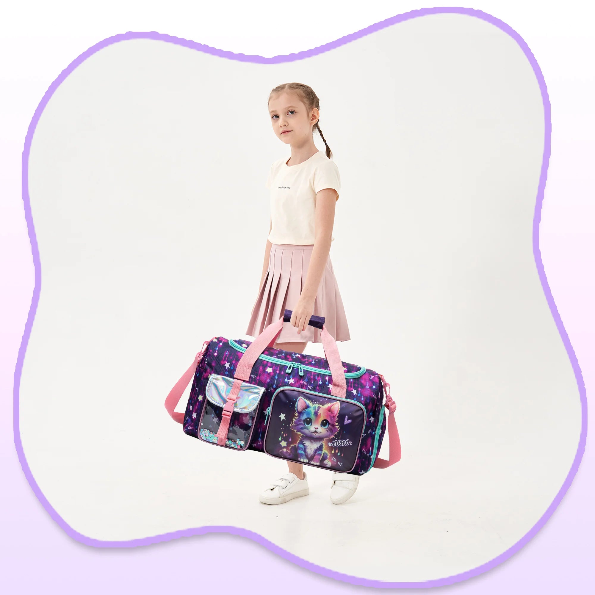 Travel Bag for Kids,Girls Duffle Bag Sleepover Bag for Girls,Gym Bag Sports Duffel Bag,Dance Bag for Girls With Shoe Compartment
