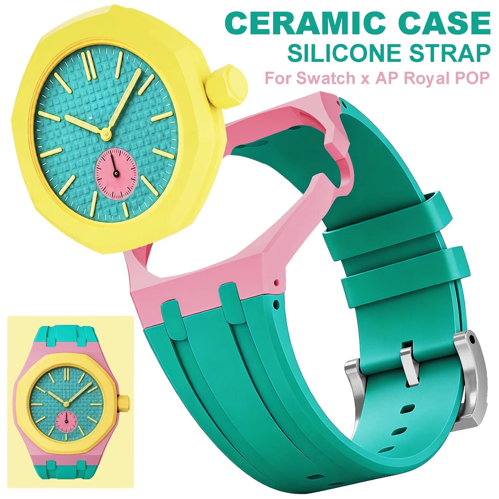 Ceramic Modification Kit For Swatch x AP Royal POP Biomaterials Watch Case Silicone Strap Pocket Changer To Wristwatch