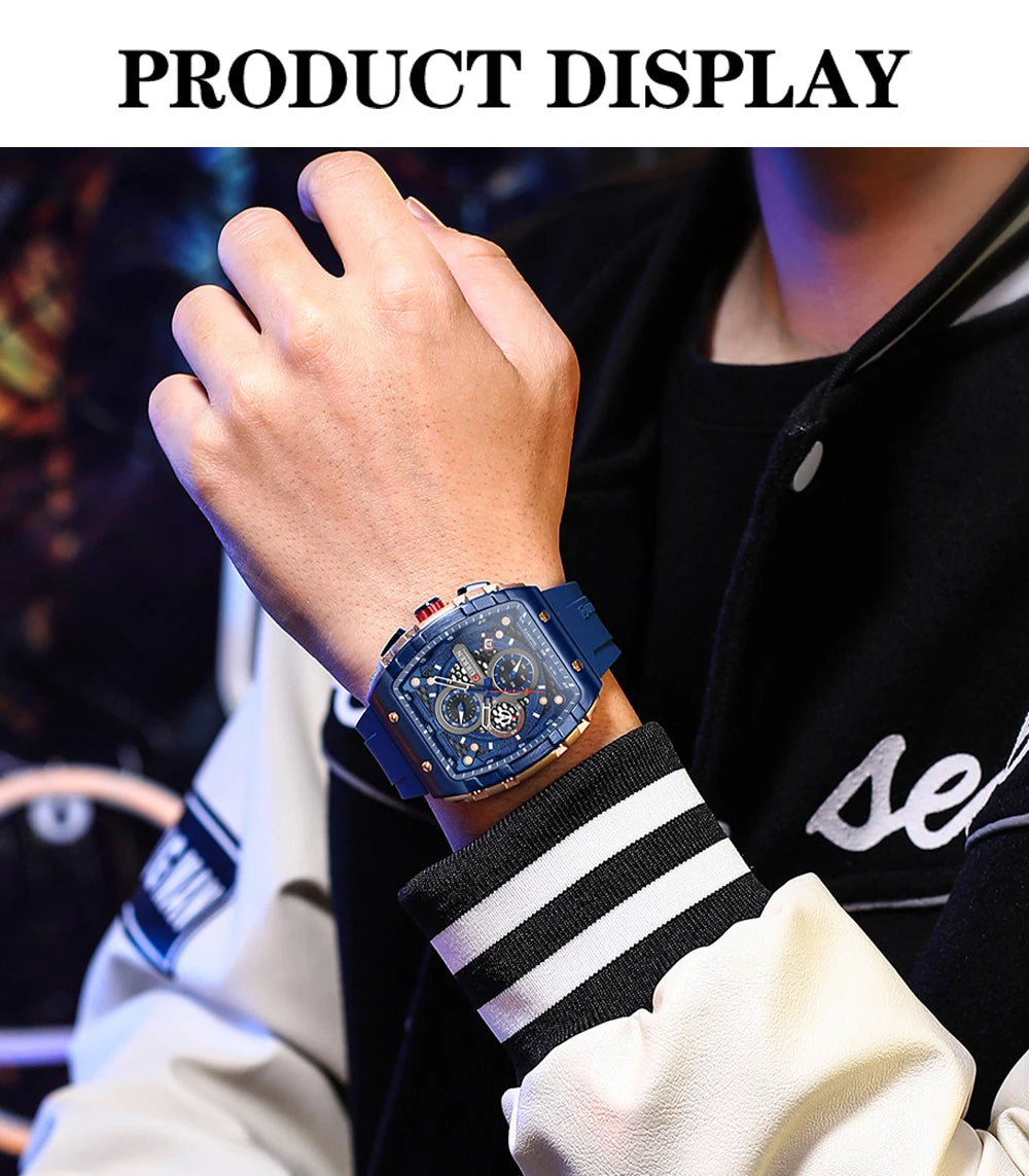 CURREN Fashion Sports Watches with Large Dial Unique RectangularHollow Design Quartz Wristwatches with Chrongraph Auto Date 8442