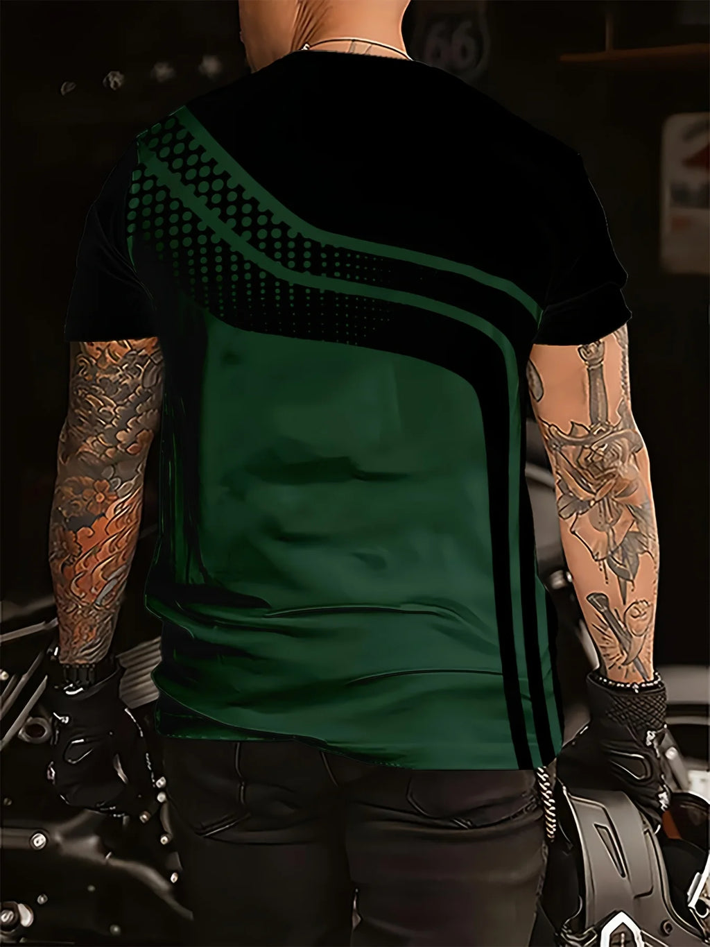 Breathable Polyester Short Sleeve Tee Men's Fashionable Digital Print Short Sleeve T-Shirt in Black & Gray Stripes - Breathable