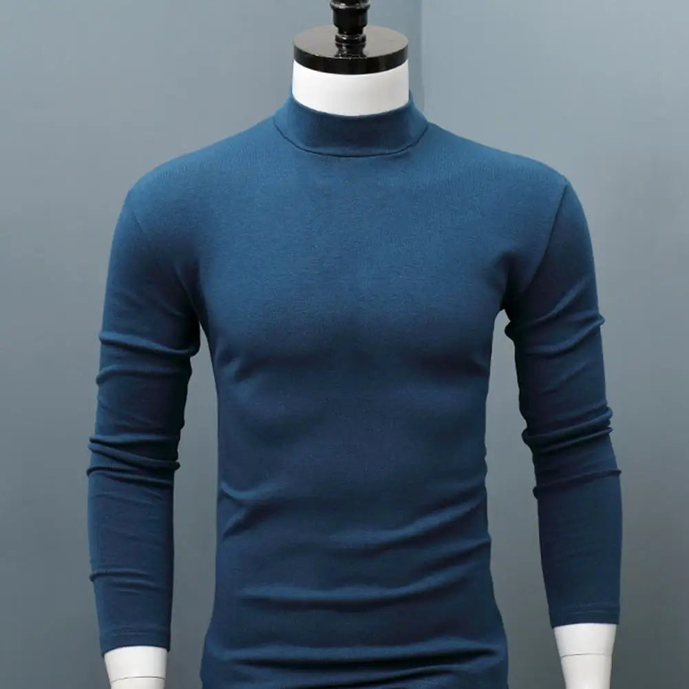 Men Shirt Casual Base Shirt Sweat Absorption All Match Long Sleeve Half High Collar Autumn Shirt Solid Color Men Shirt Blouses