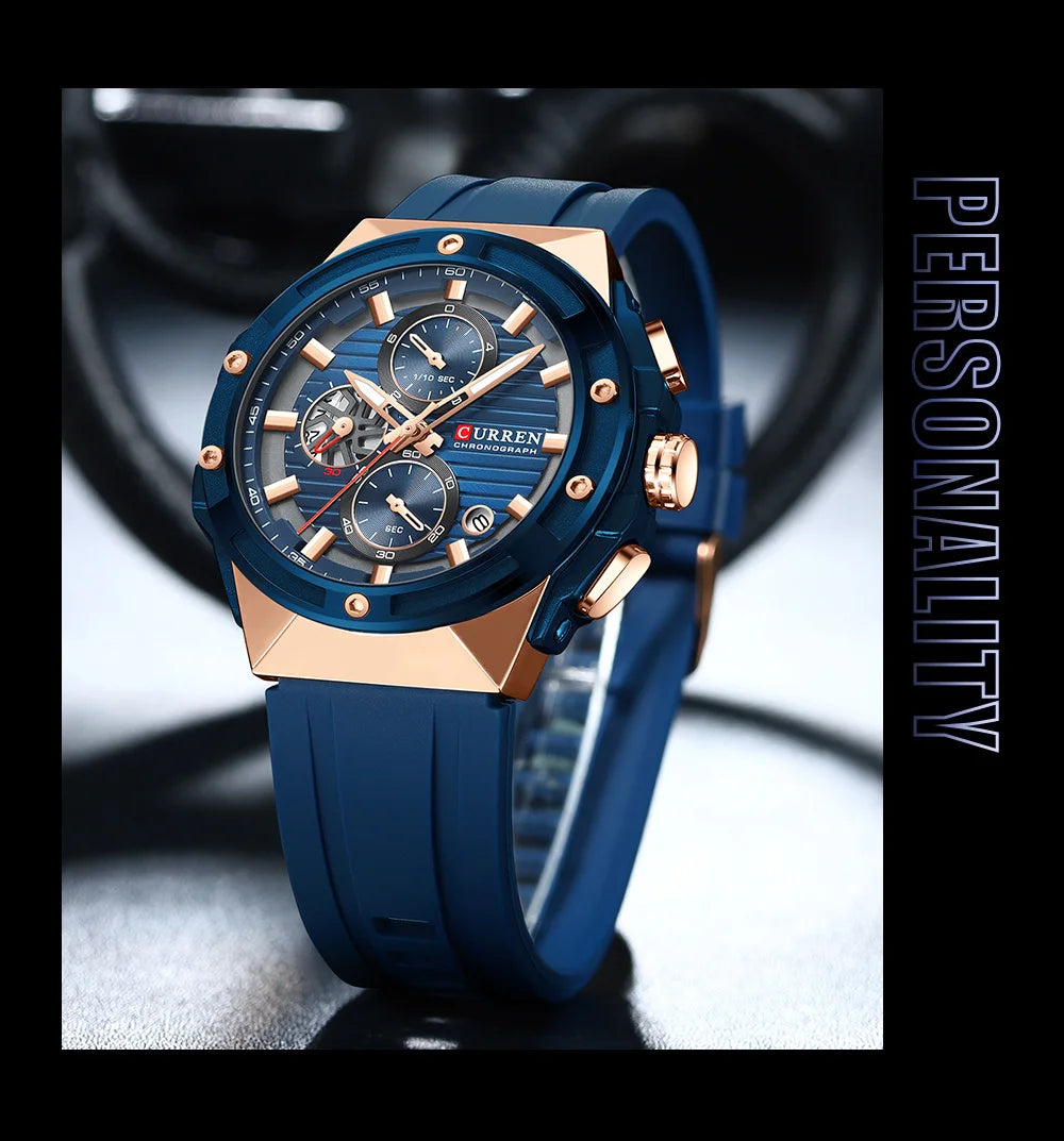 CURREN Sporty Men's Watch with Chronograph & Luminous Hands - Silicone Strap Quartz Wristwatch for Man Auto Date Business Casual