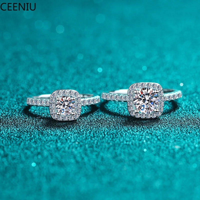 Moissanite Ring 925 Sterling Silver with White Gold Plated Lab Diamond Rings for Women Wedding Band Jewelry Gifts
