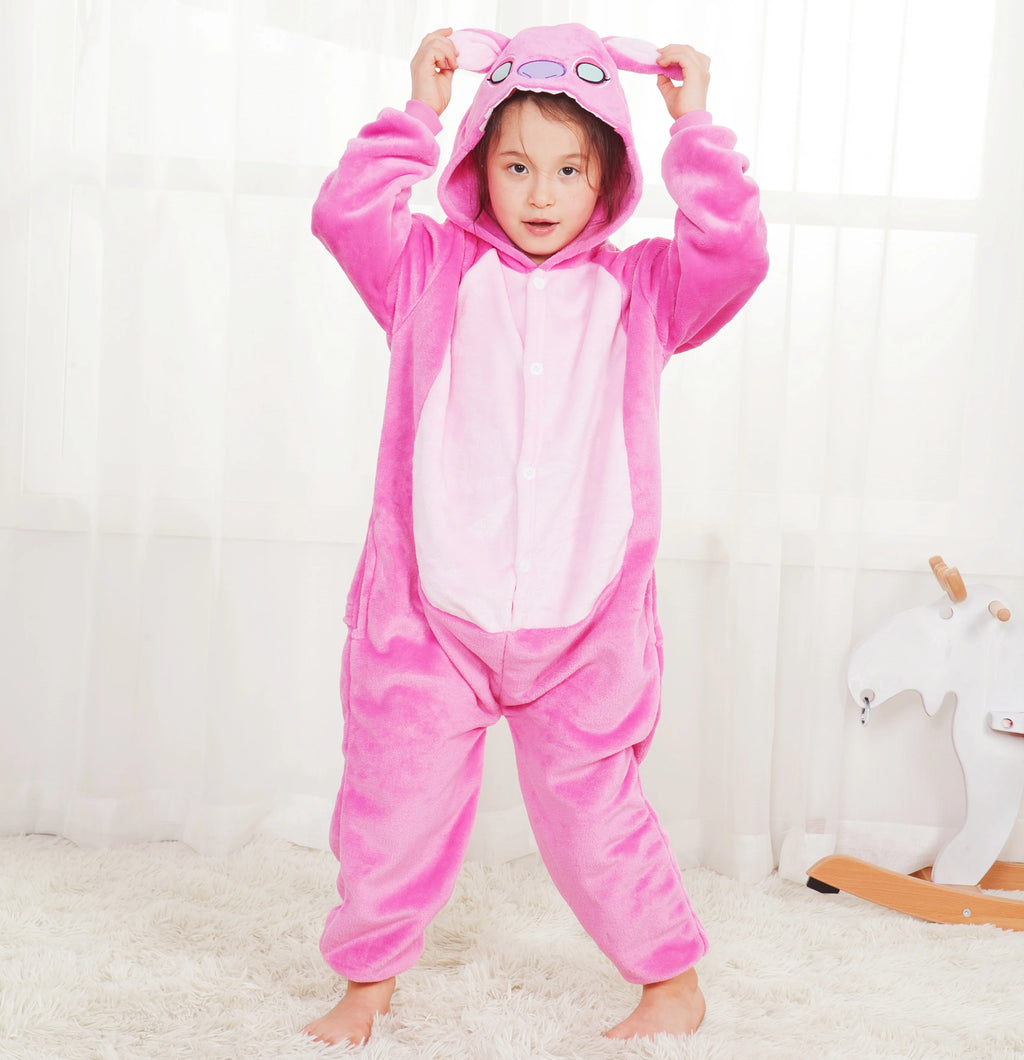 Kigurumi Stitch Cartoon Onesies Kids Children Animal Pajamas Jumpsuits Girls Boys Anime Cosplay Costumes For Christmas Halloween