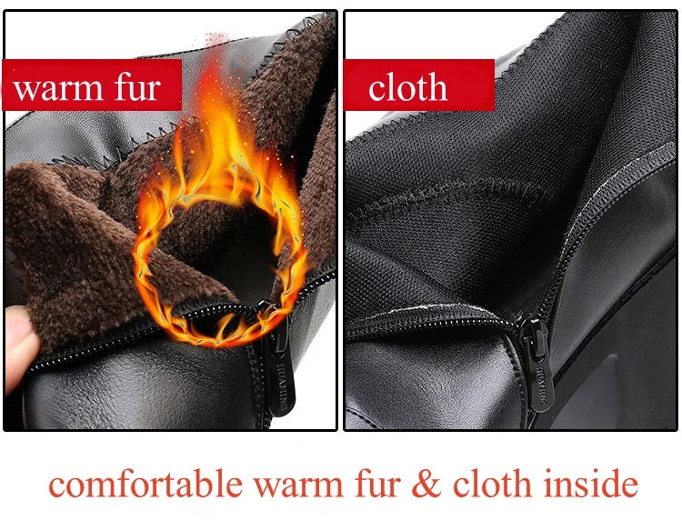 8cm Small Size 32-43 Thick Bottom Motorcycle Boots Women Shoes Winter 2026 Block High Heels Soft Leather Ankle Boots Office Mom