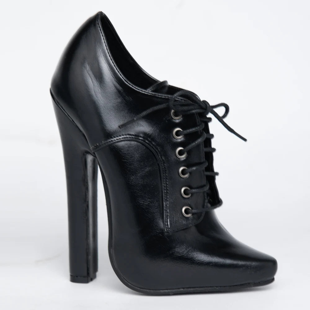 JIALUOWEI 6 Inch High heel Fetish Lace Up Pointy Toe Unisex Drag Queen Pump