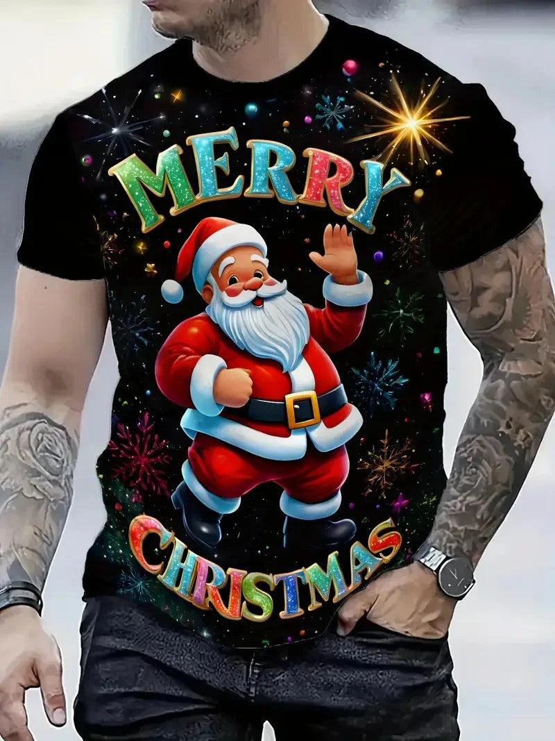 Men's 3D All-Over Print Christmas T-Shirt Xmas Festive New Year's Funny Santa Claus Graphic Short Sleeve Tshirt For Men Clothes